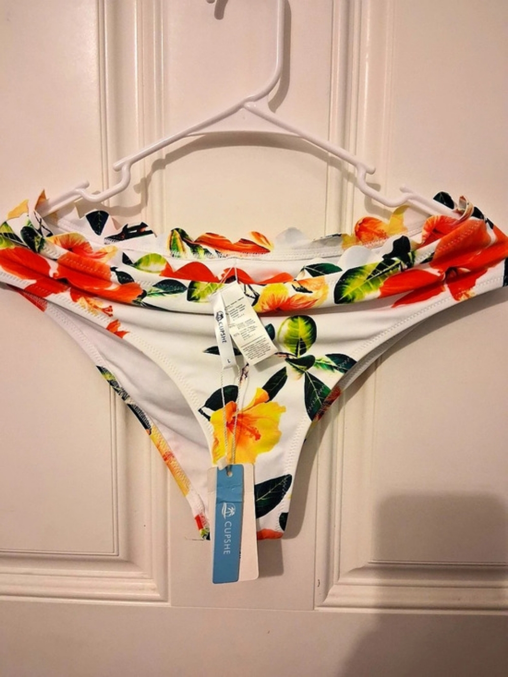 CUPSHE Floral Bikini Bottom in White & Orange Size Large NWT